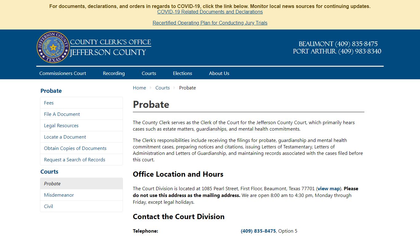 Courts - Probate - County Clerk's Office Jefferson County, TX