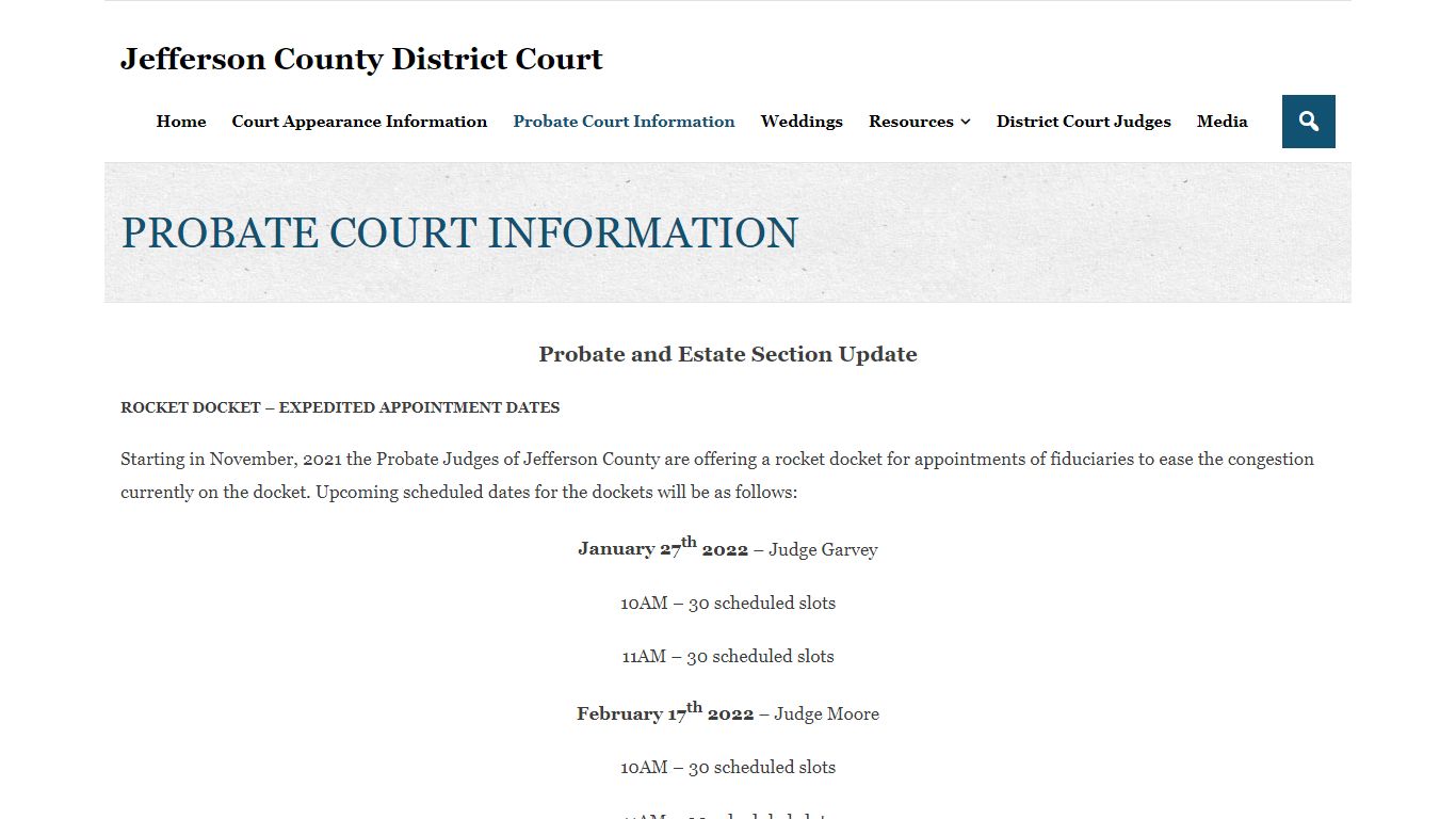 PROBATE COURT INFORMATION – Jefferson County District Court